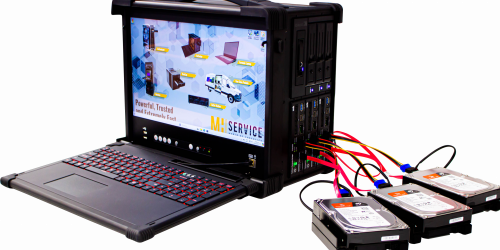 Robuster Laptop von MH Service mit geöffneter Bildschirmansicht von Forensik-Software